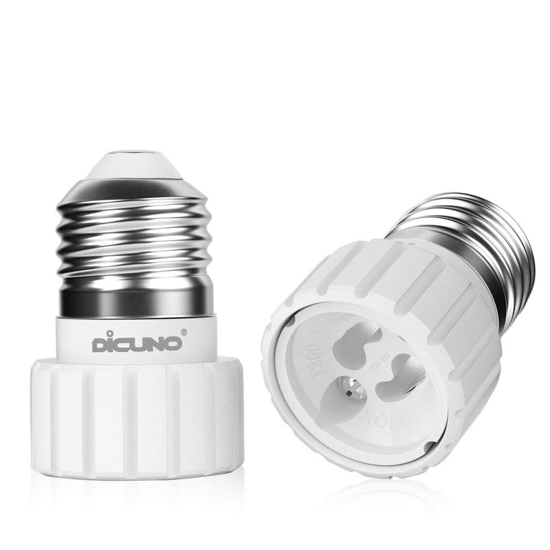 DiCUNO E26 to GU10 Adapter 160 Heat Resistant Maximum Wattage 200W Standard Medium Base to GU10 Pin Base Socket Converter (2-Pack) - Image 1